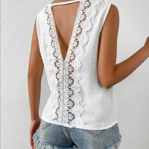 White Swiss dot lace detail blouse